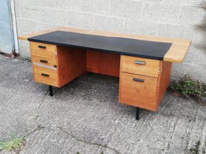 Desk - Teak 5 Drawer/Leather Top