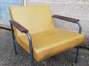 Reception Seating - Vinyl Chair/Wooden Arms/ Mustard Yellow - Image 1