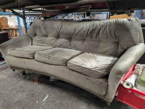 Sofa - Button Back Velour Grey/Green - Image 1